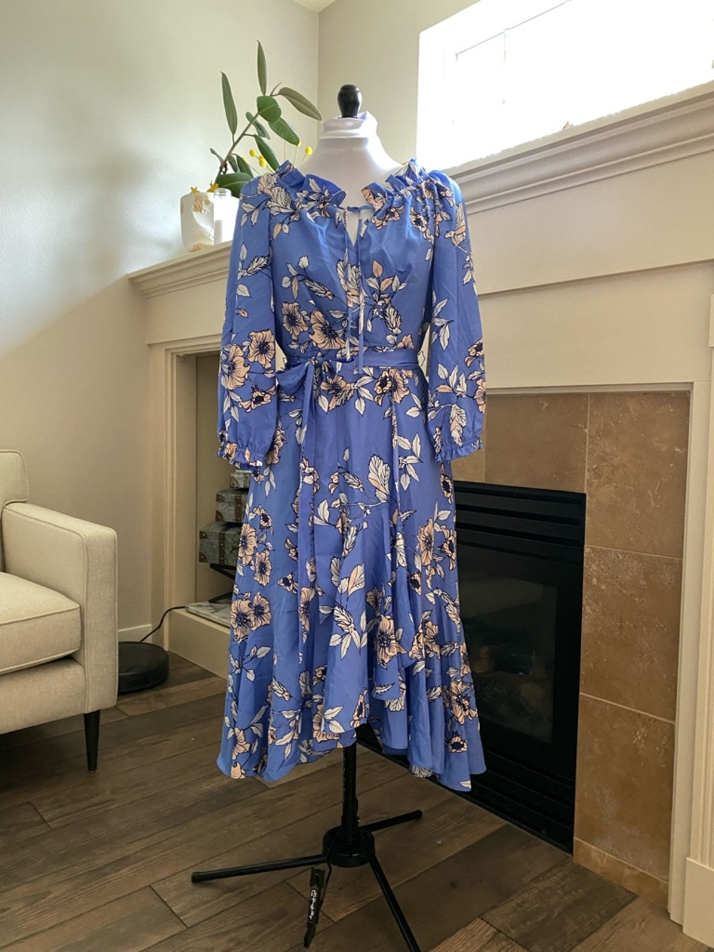 Eliza J Periwinkle Blue Floral Ruffle High Low Dress